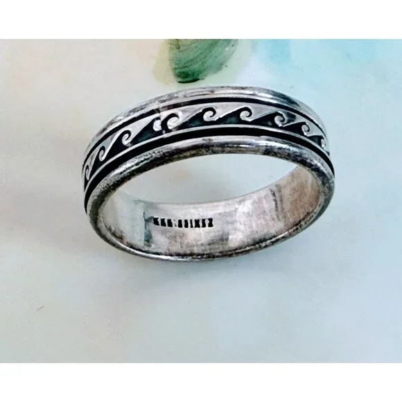 Vintage 90's 925 Silver Mexico Mens Wave Spinner Fidget Sz 14.5 Ring 10g